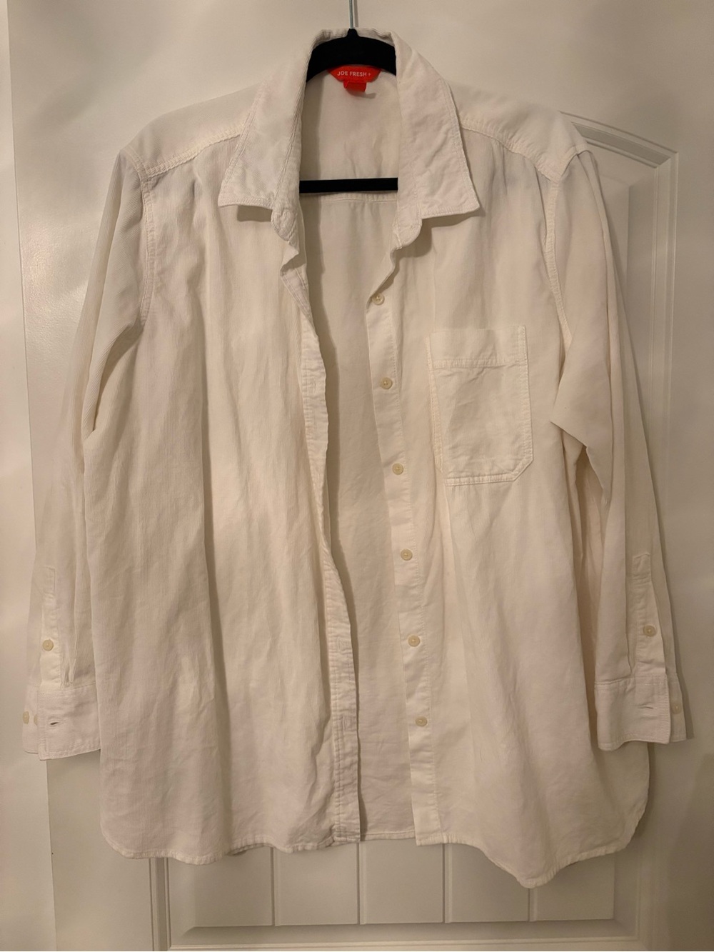 Women's White Button-Up Corduroy Shirt